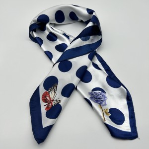 Navy blue retro small silk scarf